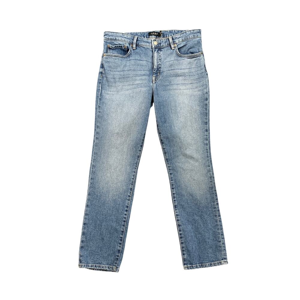 Lauren Ralph Lauren Jeans Women 12 Blue Denim Straight High Rise Stretch Zip Fly